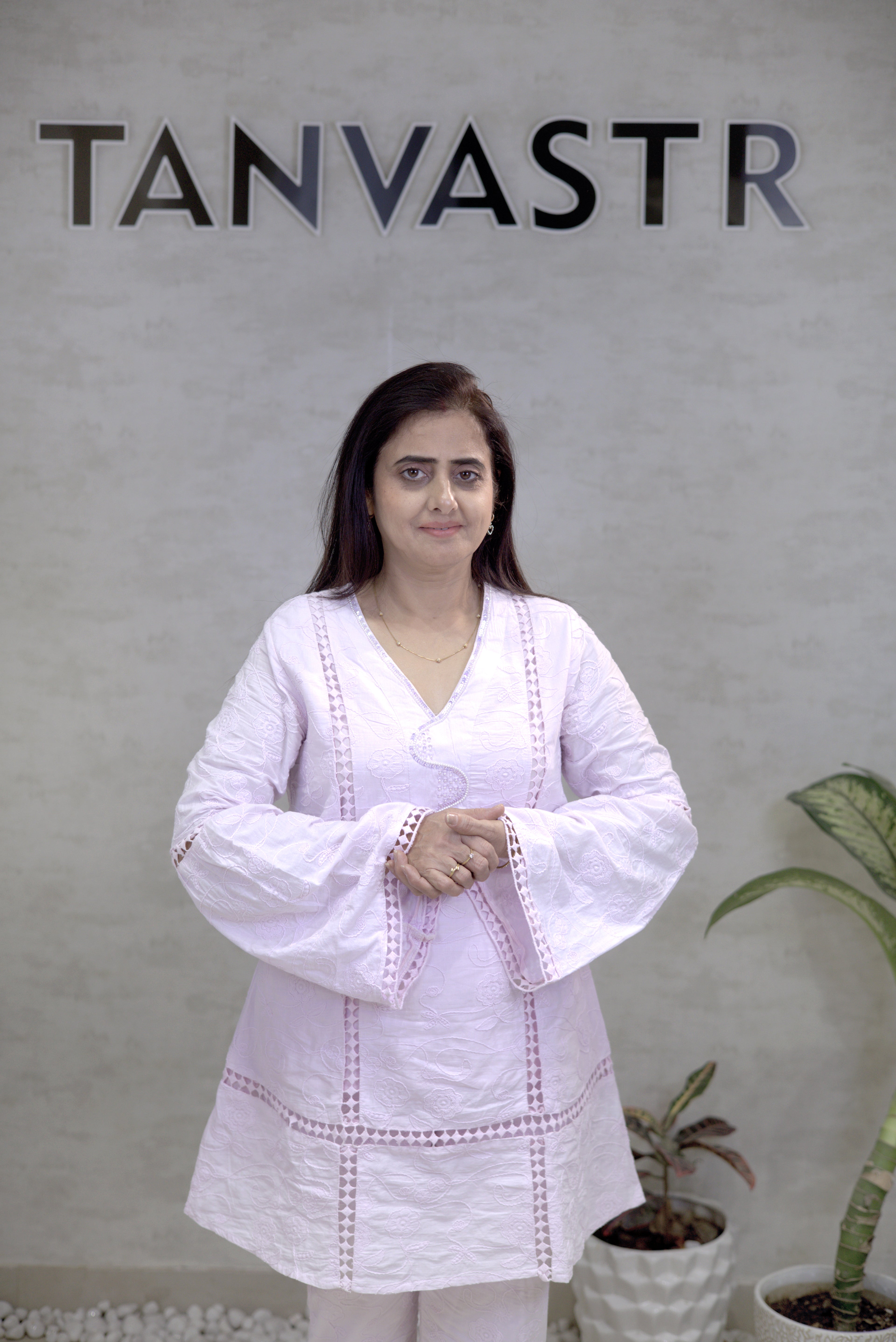 A-line Thread Schiffli Kurta with Plazzo Pants