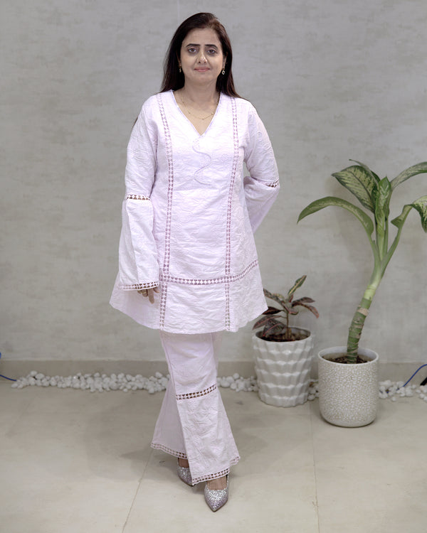 A-line Thread Schiffli Kurta with Plazzo Pants