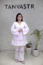 A-line Thread Schiffli Kurta with Plazzo Pants