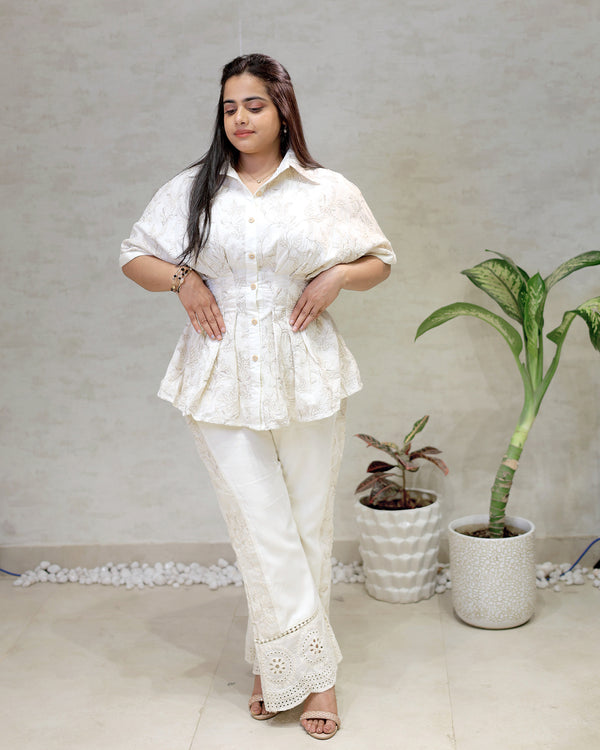 Mul Chanderi Pleated Collar Top with Pants — view 2