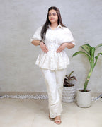 Mul Chanderi Pleated Collar Top with Pants