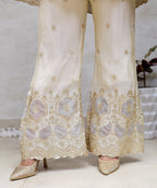 Applique Crepe Peplum Top with Sharara Pants
