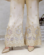 Applique Crepe Peplum Top with Sharara Pants