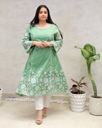 A-Line Applique Mul Cotton Kurta with Pants