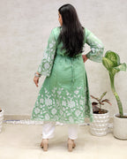 A-Line Applique Mul Cotton Kurta with Pants