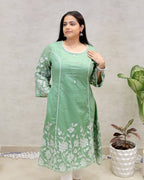 A-Line Applique Mul Cotton Kurta with Pants