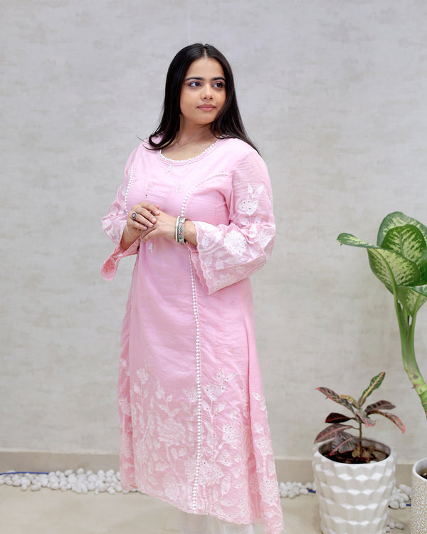 A-Line Applique Mul Cotton Kurta with Pants — view 2