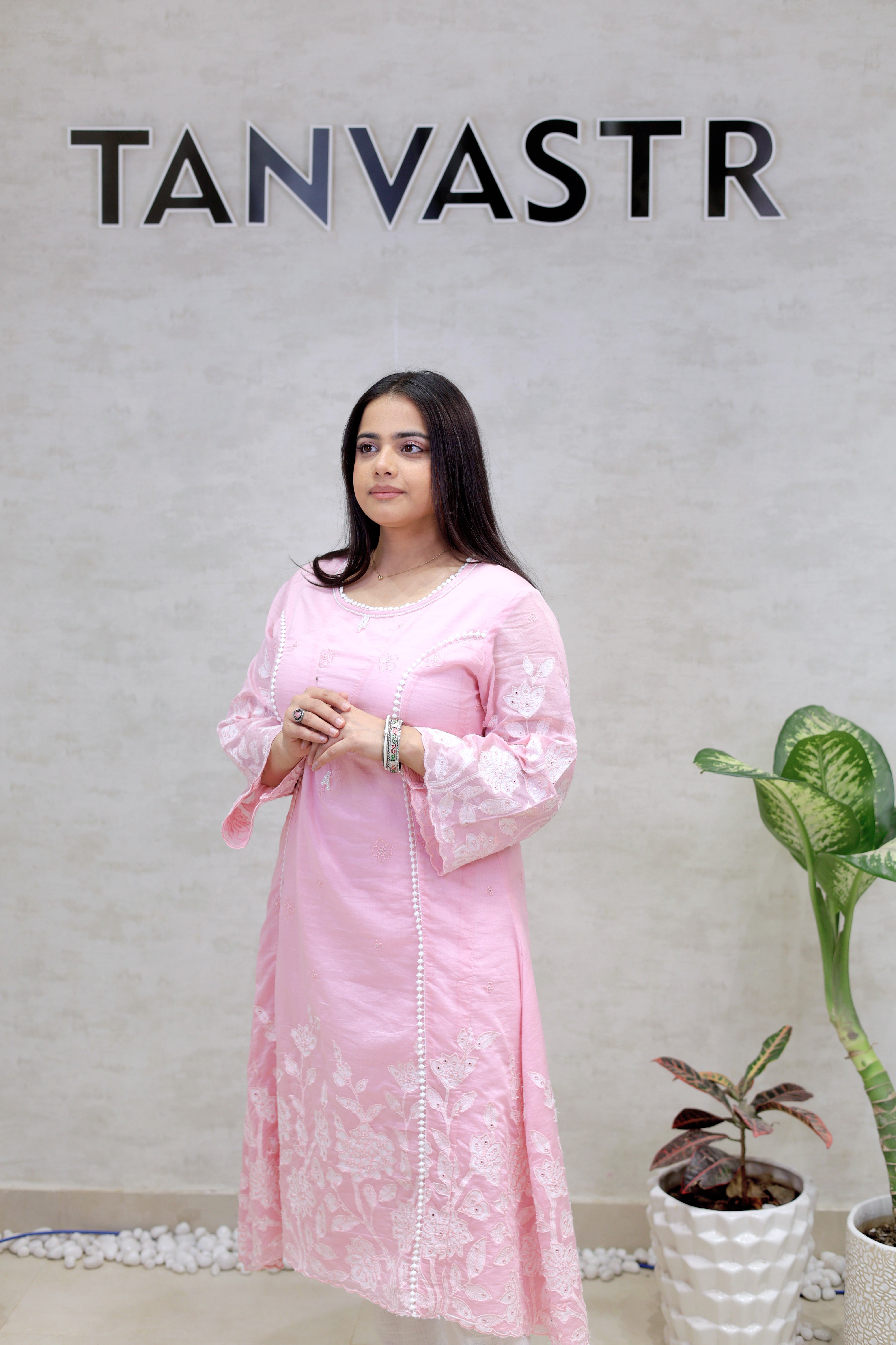 A-Line Applique Mul Cotton Kurta with Pants