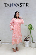 A-Line Applique Mul Cotton Kurta with Pants
