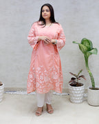 A-Line Applique Mul Cotton Kurta with Pants