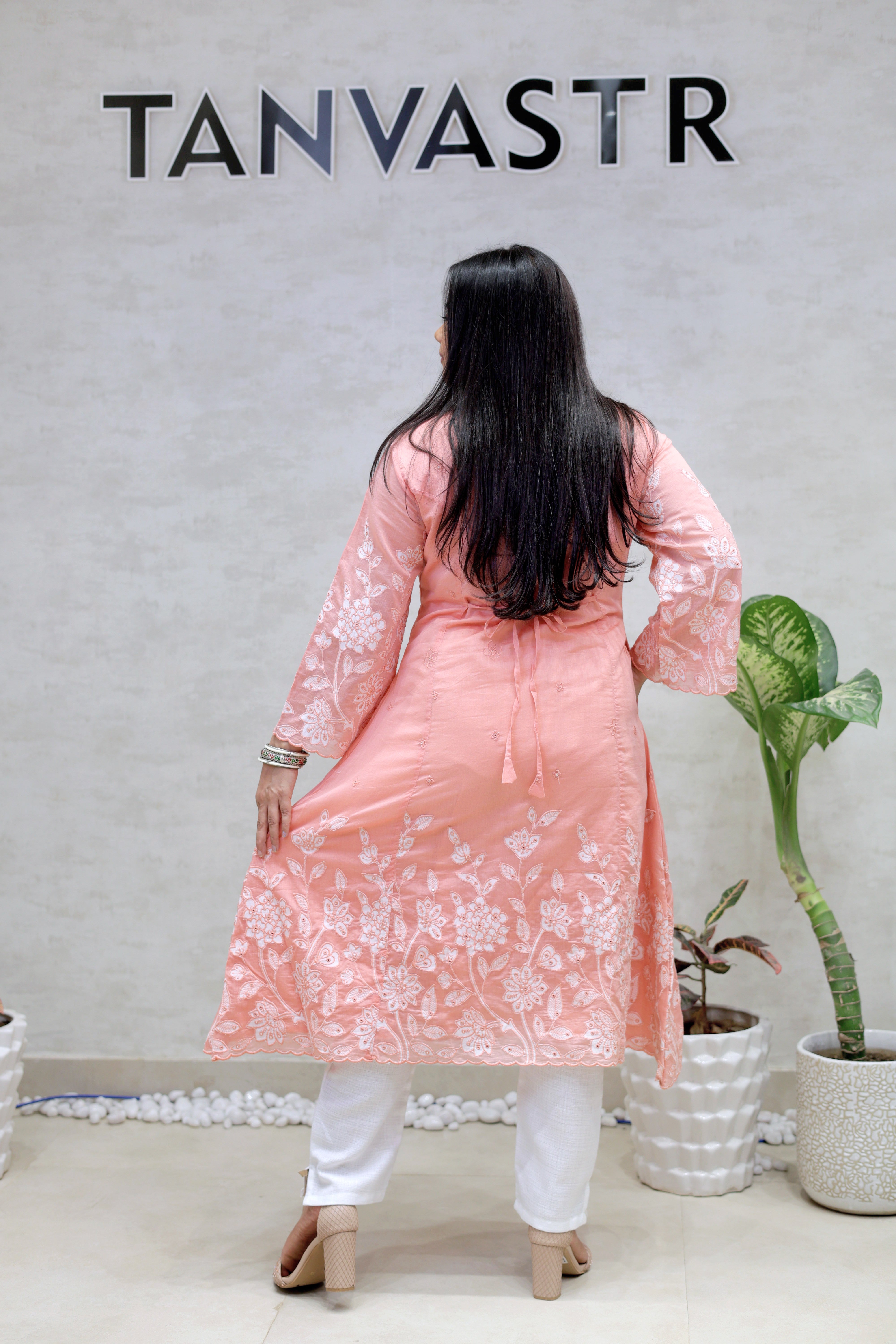 A-Line Applique Mul Cotton Kurta with Pants