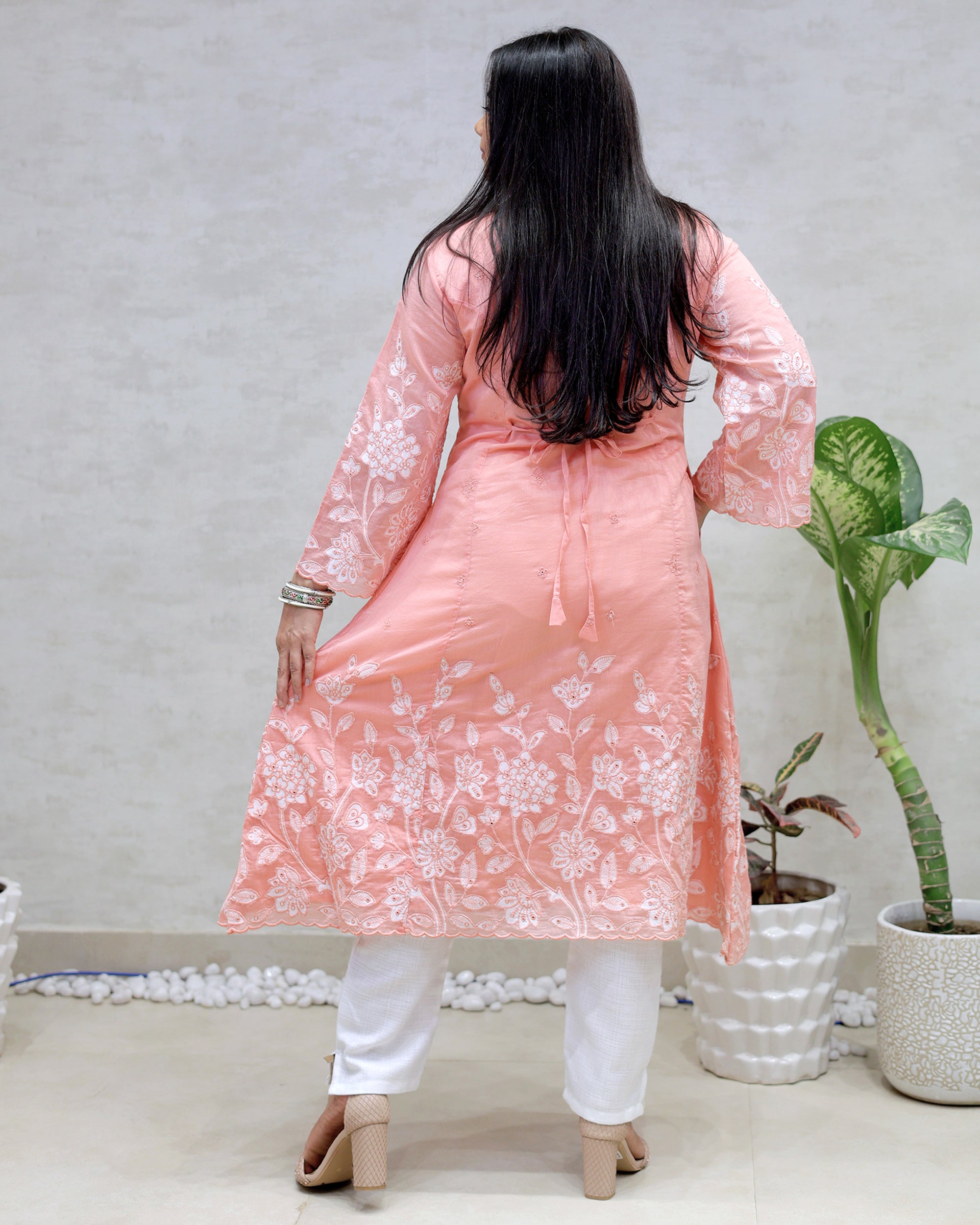 A-Line Applique Mul Cotton Kurta with Pants