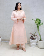 A-line Long Kurta Net Yoke with Pants