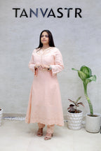 A-line Long Kurta Net Yoke with Pants