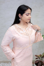 A-line Long Kurta Net Yoke with Pants
