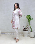 Angrakha Floral Jacquard Crepe Kurta with Palazzo Pants