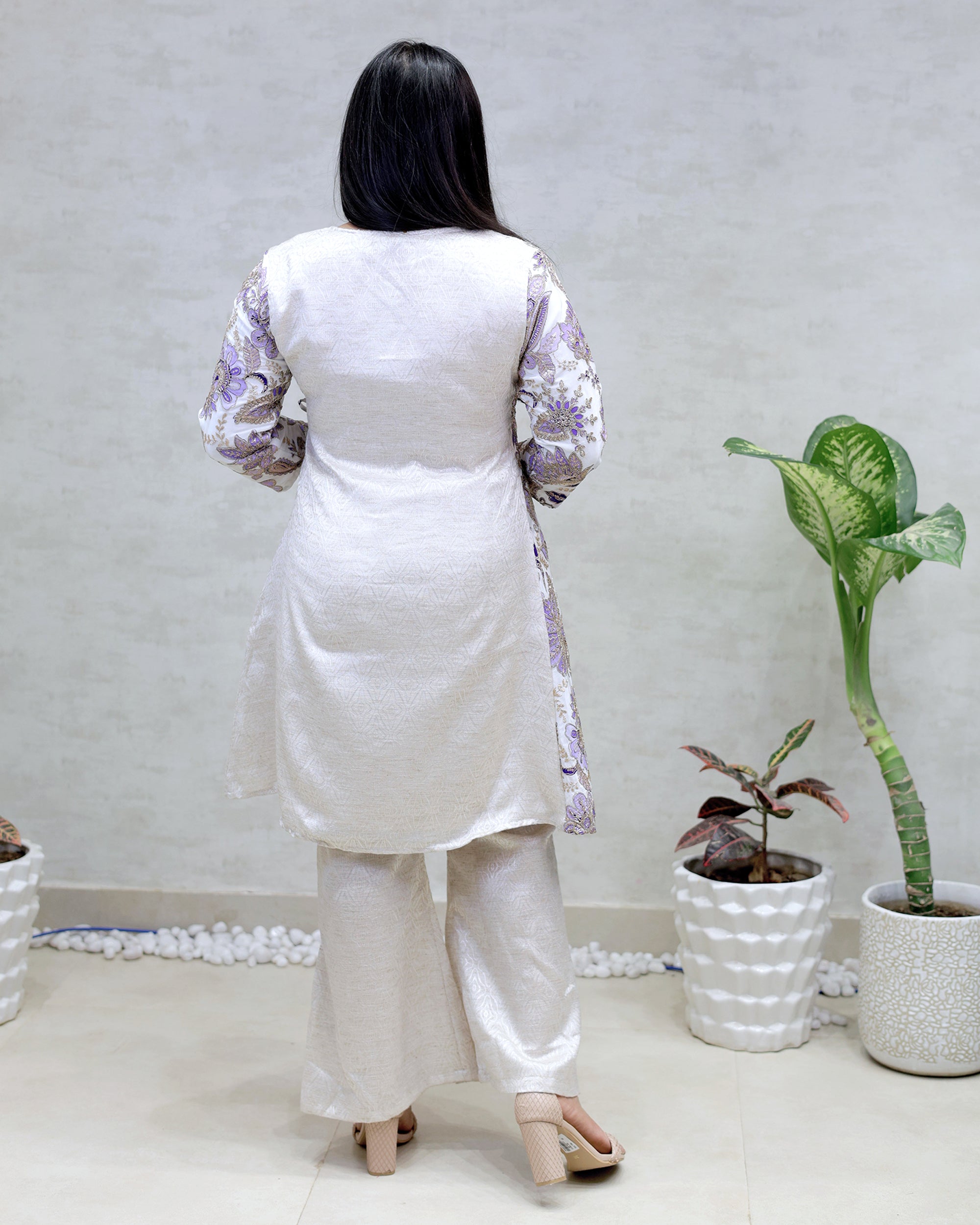 Angrakha Floral Jacquard Crepe Kurta with Palazzo Pants