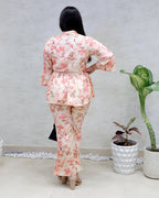 Rayon Floral Print Peplum Top with Bell Bottoms