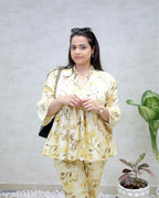 Rayon Floral Print Peplum Top with Bell Bottoms
