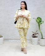 Rayon Floral Print Peplum Top with Bell Bottoms