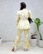 Rayon Floral Print Peplum Top with Bell Bottoms