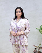 Rayon Floral Print Peplum Top with Bell Bottoms