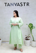 A-line Long Kurta Net Yoke with Pants