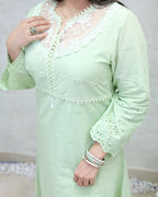 A-line Long Kurta Net Yoke with Pants