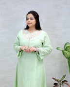 A-line Long Kurta Net Yoke with Pants