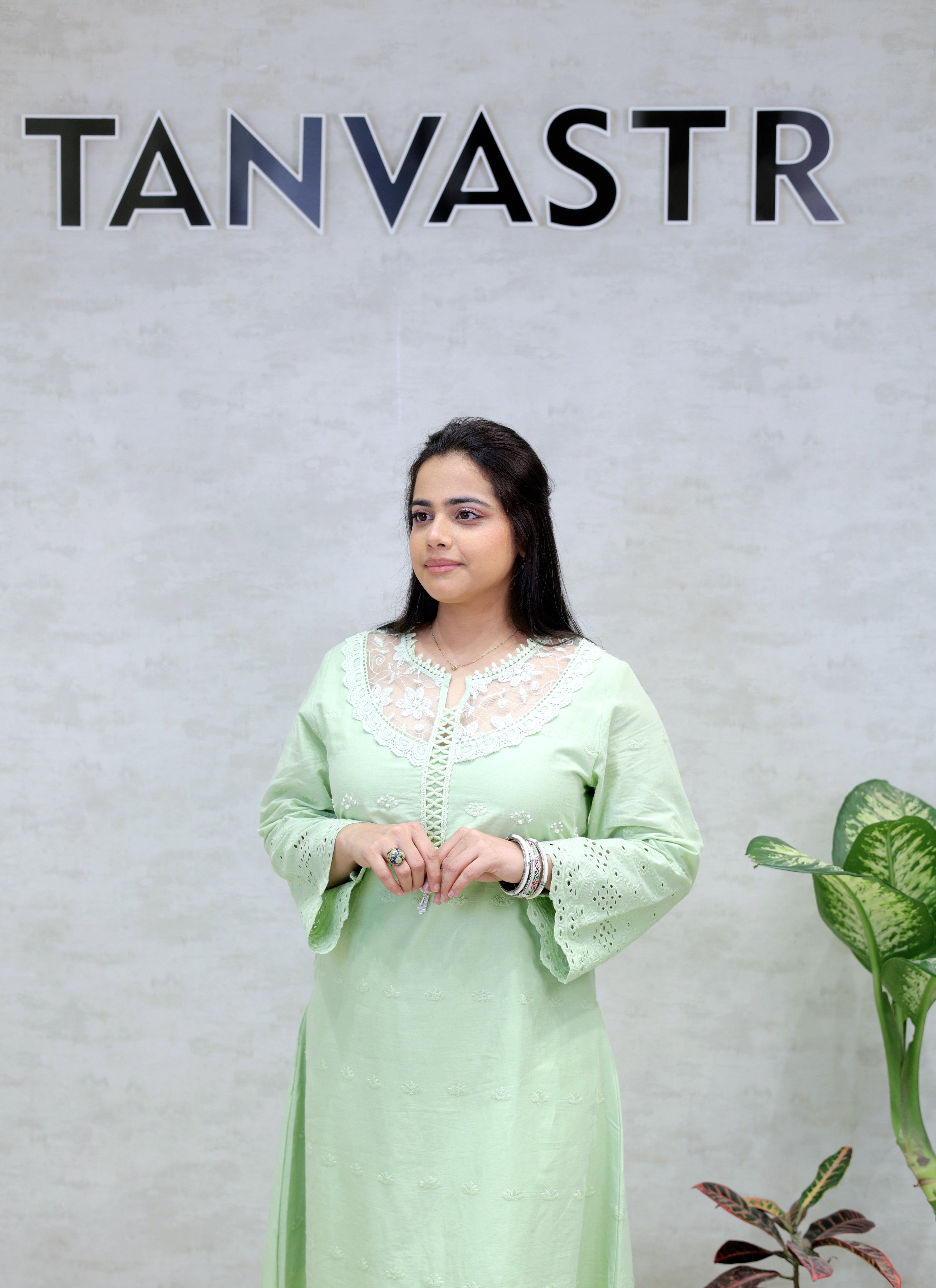 A-line Long Kurta Net Yoke with Pants