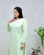 A-line Long Kurta Net Yoke with Pants
