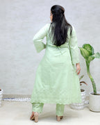 A-line Long Kurta Net Yoke with Pants