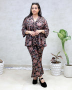 Rayon Floral Print Peplum Top with Bell Bottoms