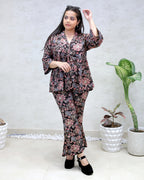 Rayon Floral Print Peplum Top with Bell Bottoms