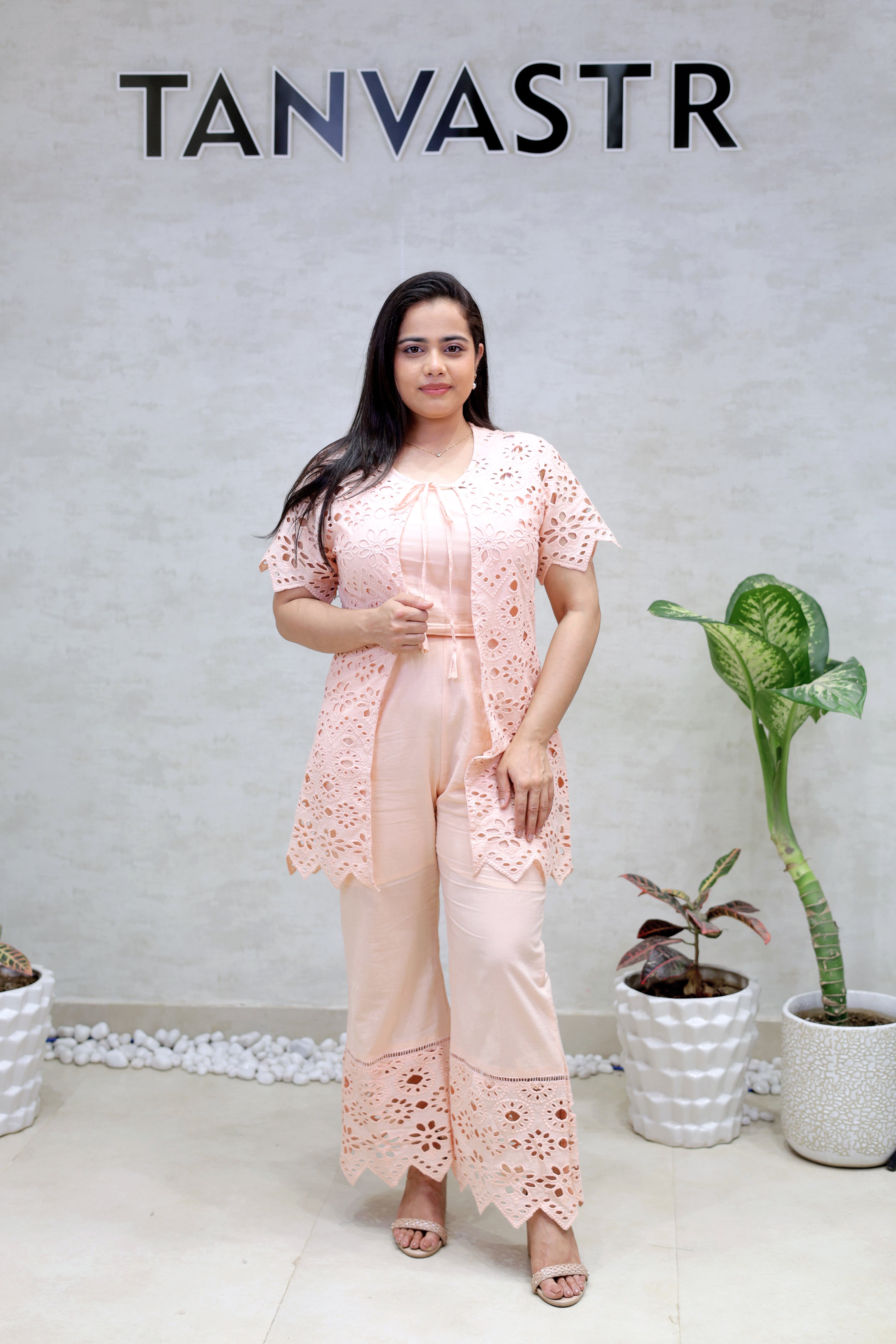 Hakoba Schiffli Shrug Three Piece Set