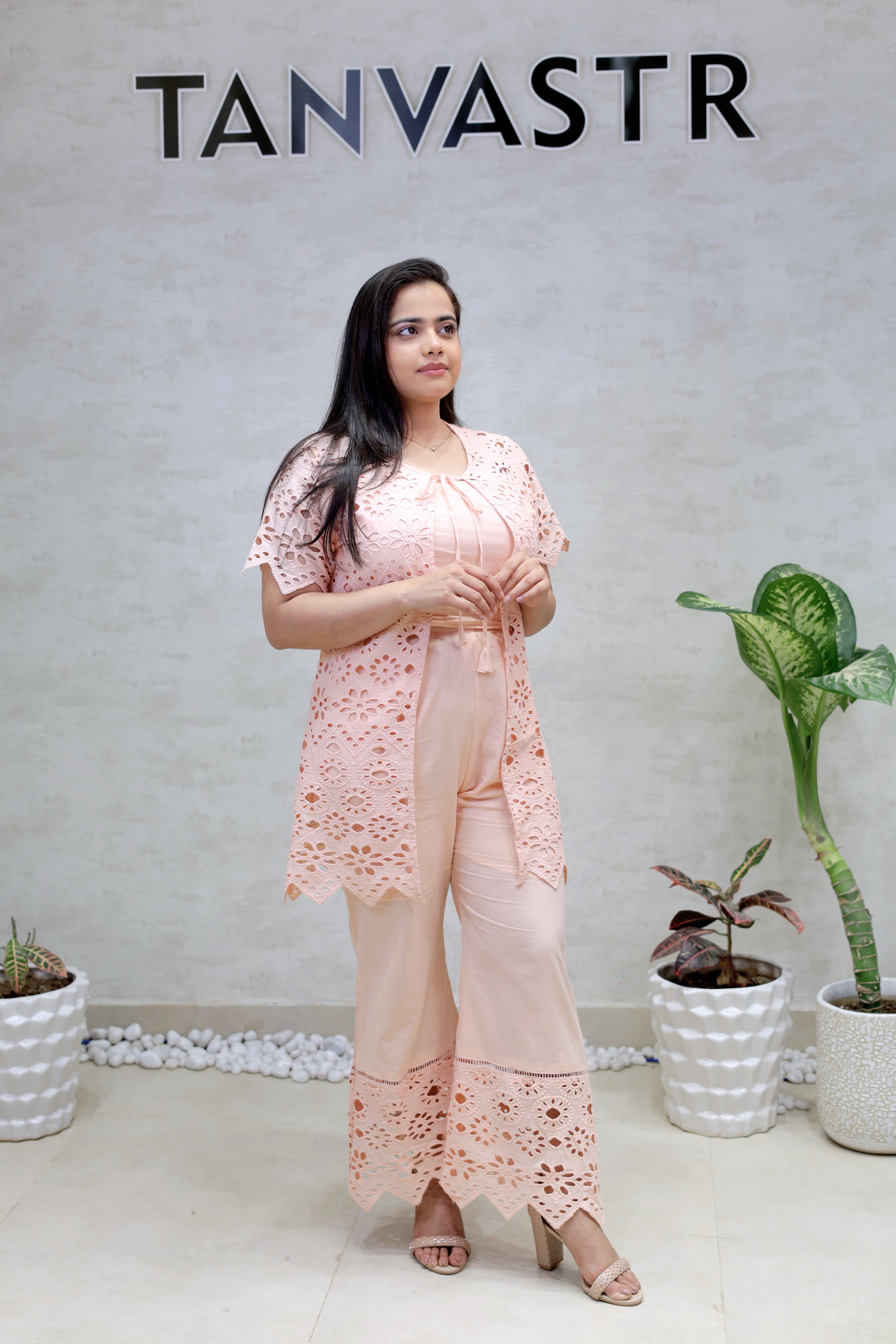 Hakoba Schiffli Shrug Three Piece Set