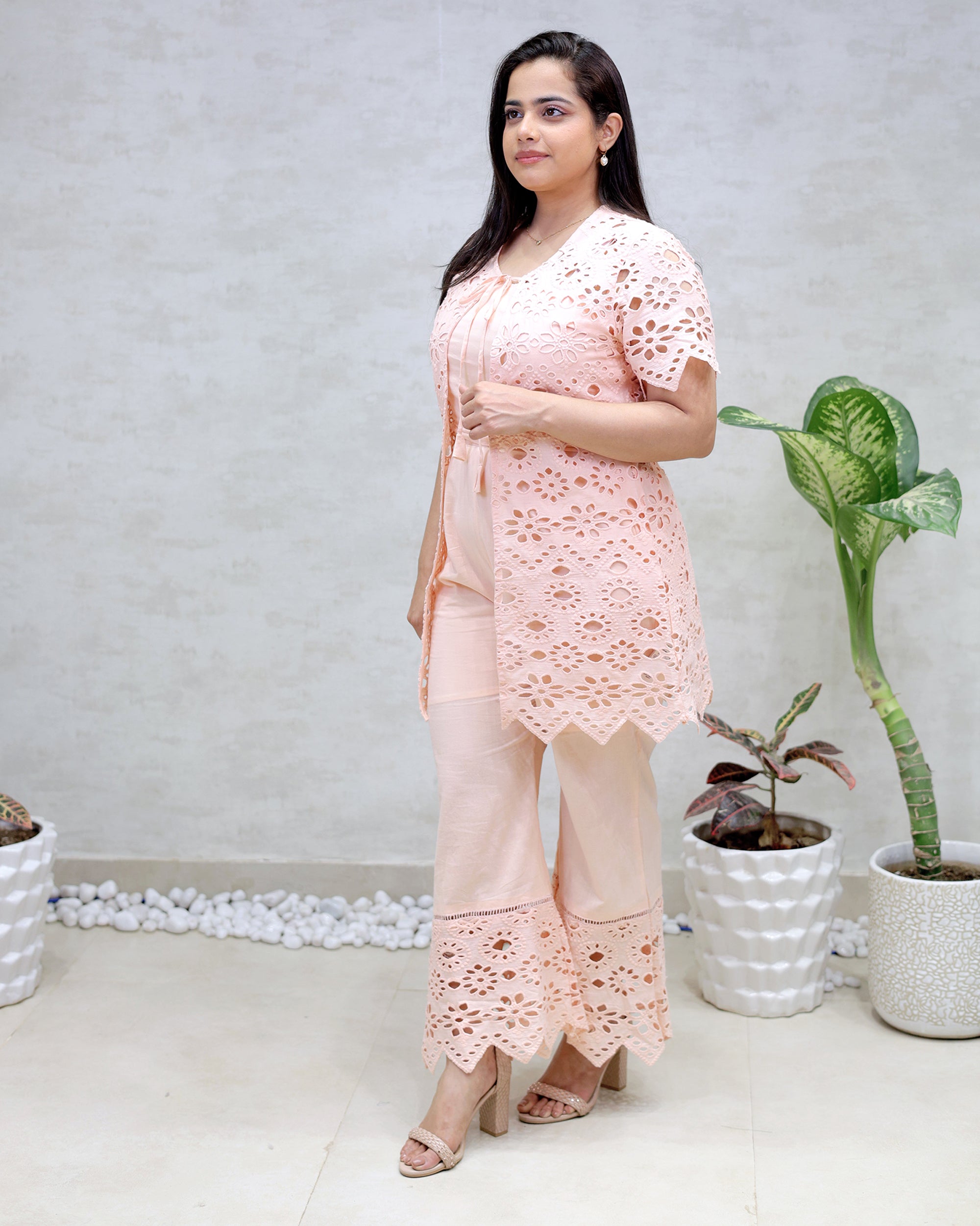 Hakoba Schiffli Shrug Three Piece Set