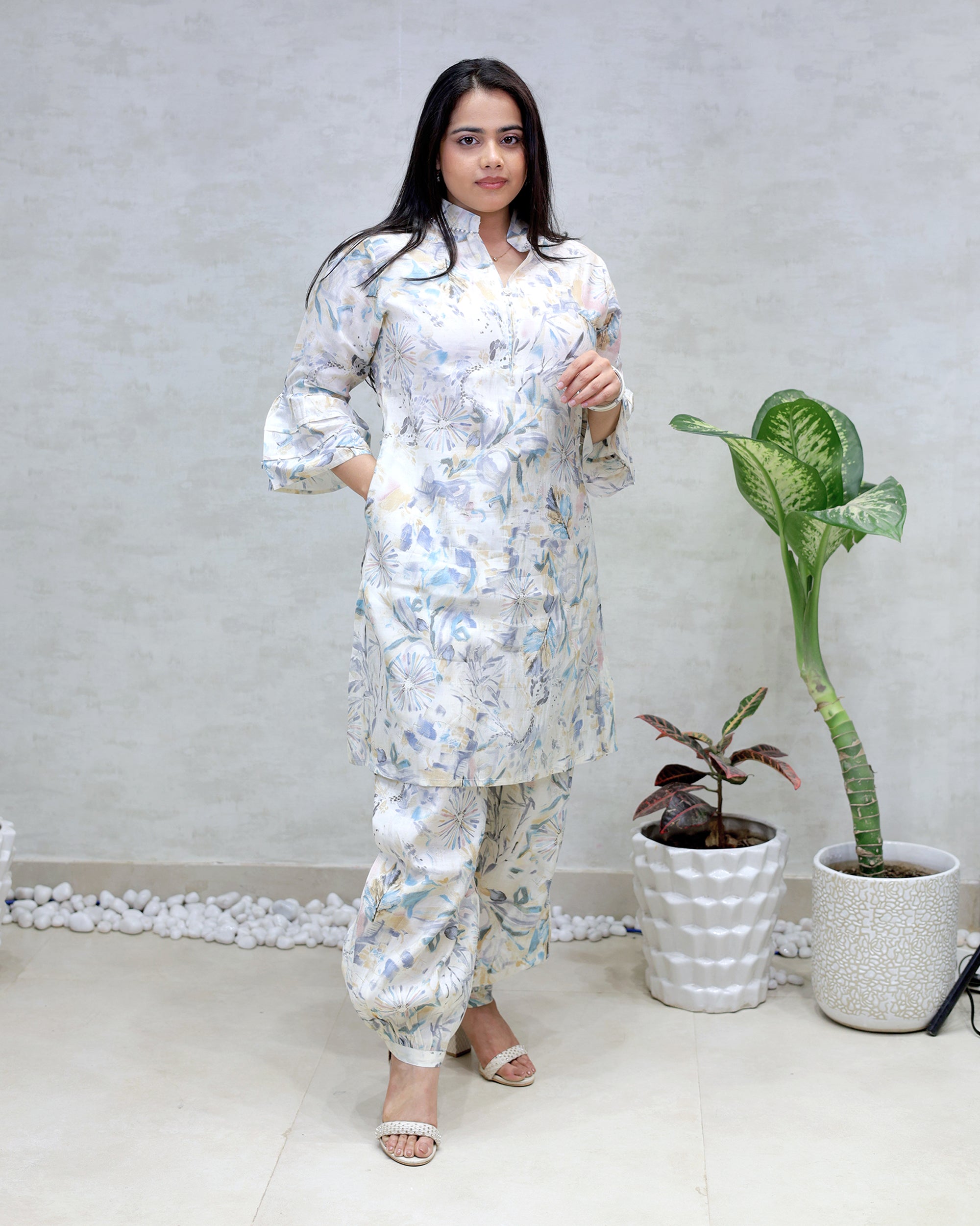 Printed Kurta with Afghani Dhoti