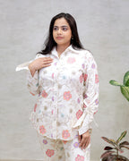Motif Floral Embroidered Shirt with Pants