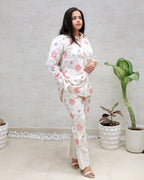 Motif Floral Embroidered Shirt with Pants