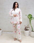 Motif Floral Embroidered Shirt with Pants