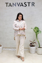 Cross Stitch Embroidered Shirt with Flared Pants