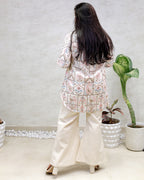 Cross Stitch Embroidered Shirt with Flared Pants