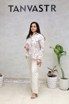 Cross Stitch Embroidered Shirt with Flared Pants
