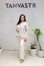 Cross Stitch Embroidered Shirt with Flared Pants