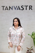 Cross Stitch Embroidered Shirt with Flared Pants