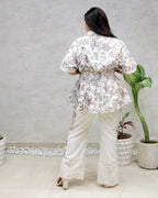 Mul Chanderi Pleated Collar Top with Pants