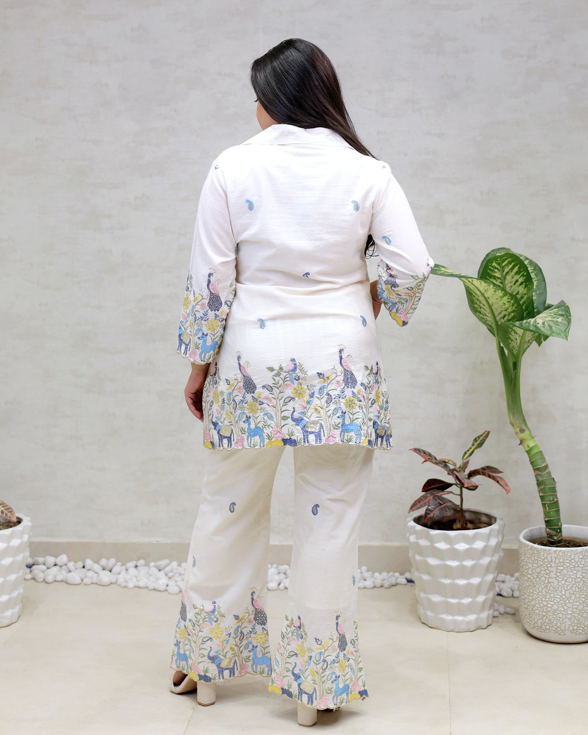 Embroidered Motif Collar Shirt with Pants