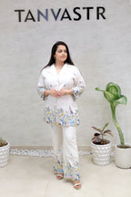 Embroidered Motif Collar Shirt with Pants
