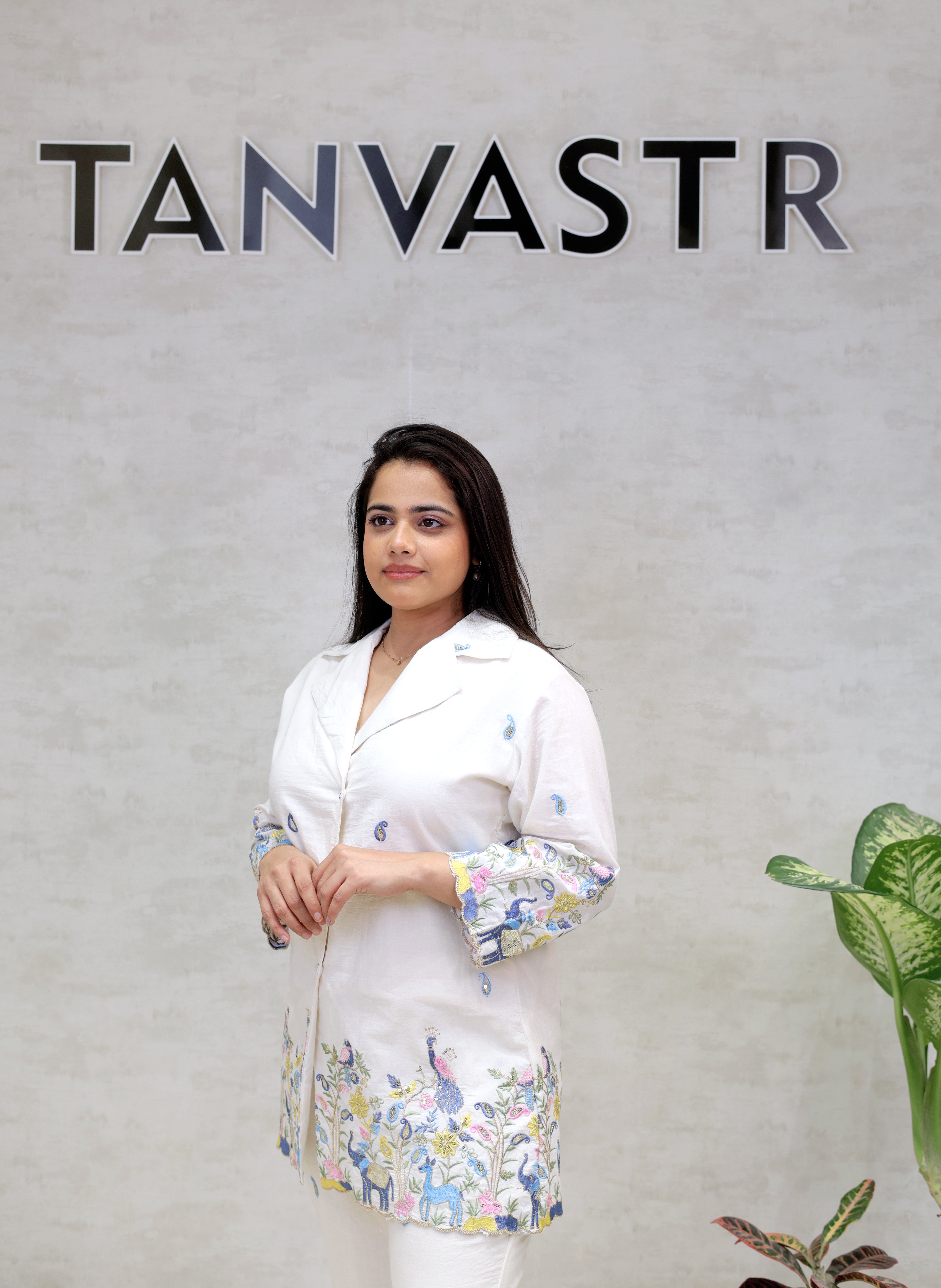 Embroidered Motif Collar Shirt with Pants